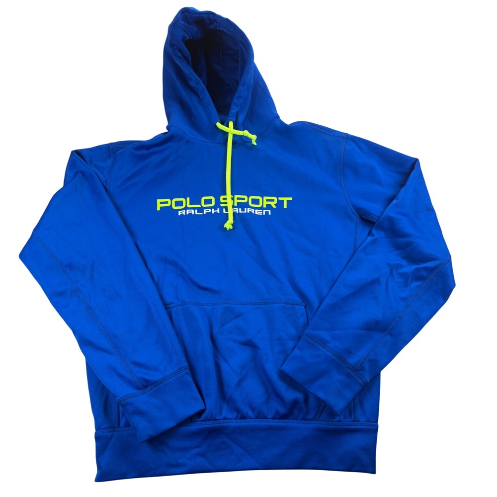 Polo Sport Performance Hoodie Mens Medium Blue Neon Yellow Athleisure Gorpcore